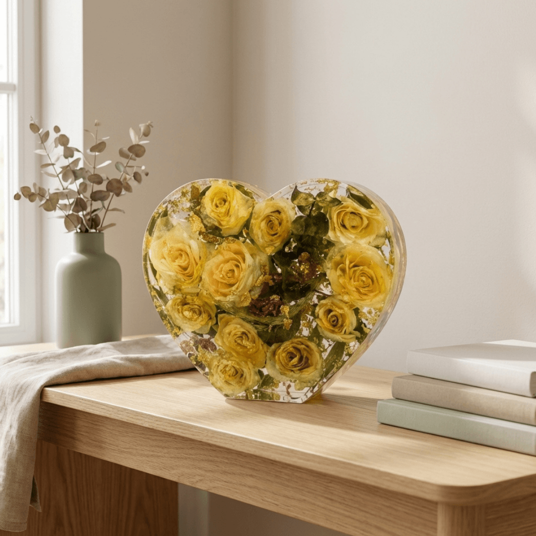 Brudebukett bevart i resin hjemme